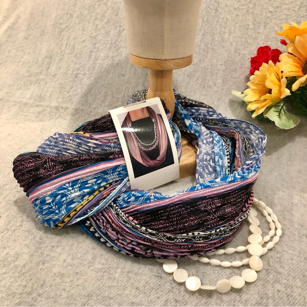 NWT - Elegant Multicolor Scarf/Necklace with Pearlized Beading